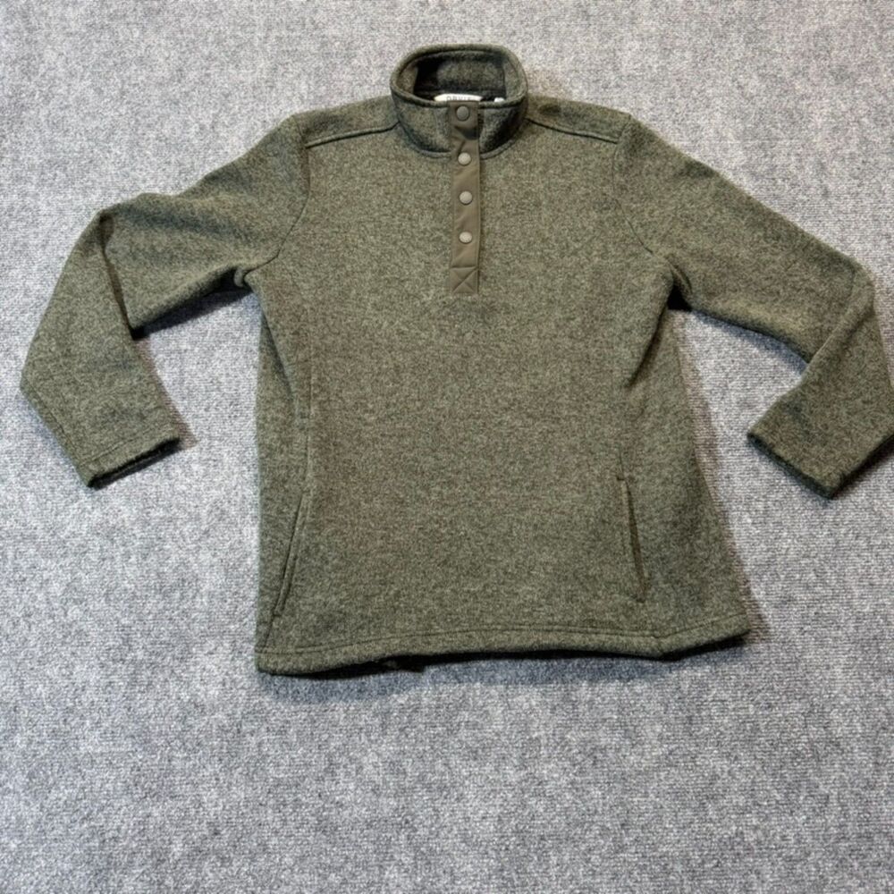 Orvis Mens M Olive Green Sweater Fleece Snap Pullover Mock Neck Outdoor Hiking